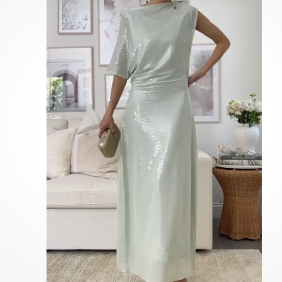 ZARA LIMITED EDITION SEQUIN ASYMMETRIC KNIT DRESS - Picture 2 of 4